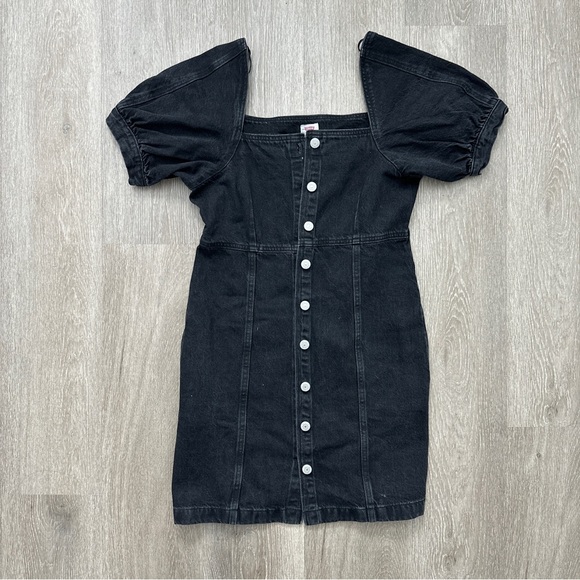 Like New Levi's Black Puff Sleeve Mini Dress - Picture 1 of 8